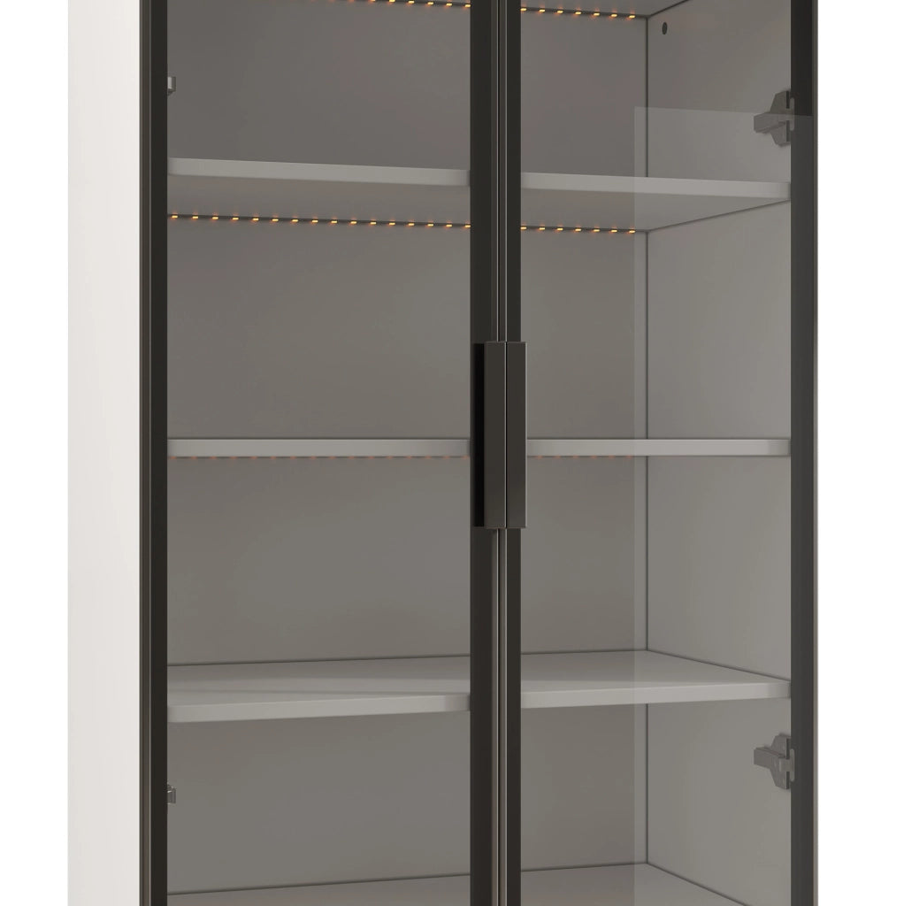 Vetrina combinata 120x40x160 cm con LED multicolore e 2 ante; bianca