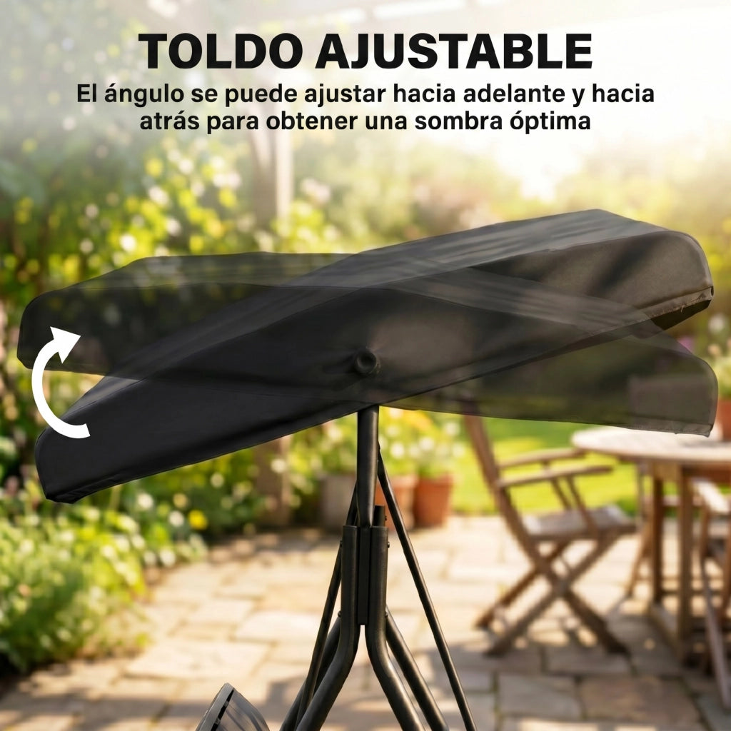 Altalena da Giardino 3 Posti con Tetto ¨C Zephmum ¨C Nero Acciaio 175x118x159 cm