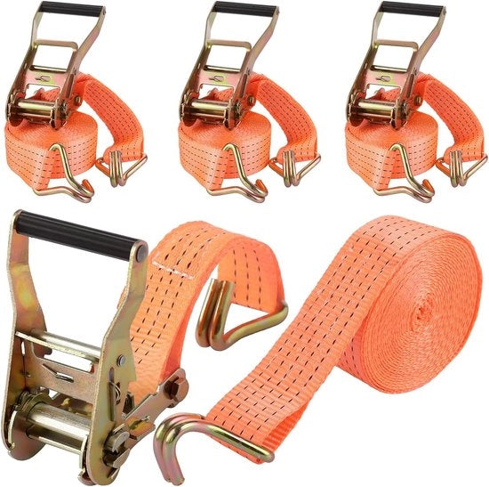 Cinture di legatura 4 pezzi 3 kg con molla 6 m x 50 mm - Cinture di legatura per trailer - motocicletta - auto - merci con ganci
