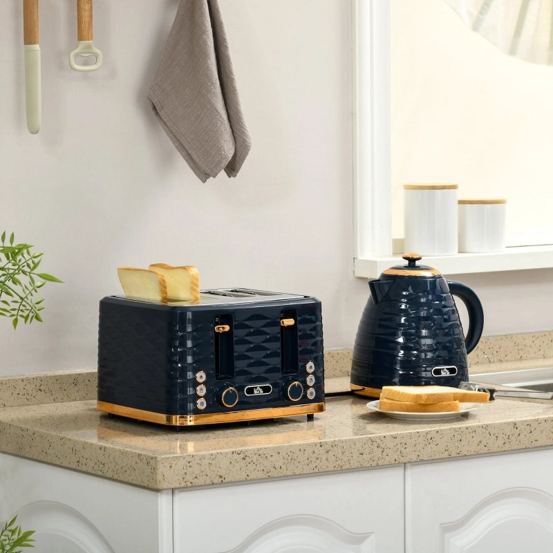 Set tostapane e bollitore 2 in 1, 7 livelli di doratura, funzione di scongelamento e riscaldamento, blu