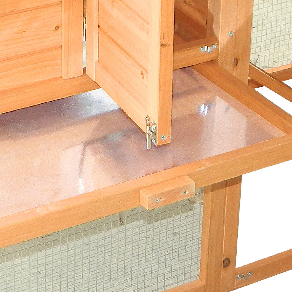 Pollaio con spazio esterno e nido, in abete, 1720x660x1200mm, griglia e vasca galvanizzate