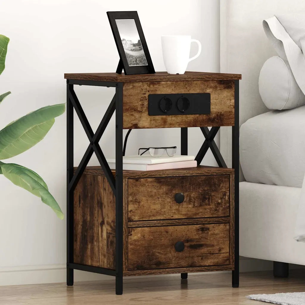 Armadio da Notte con cassetto 2 pcs Rovere fumé 40 x 31 x 60 cm 859465
