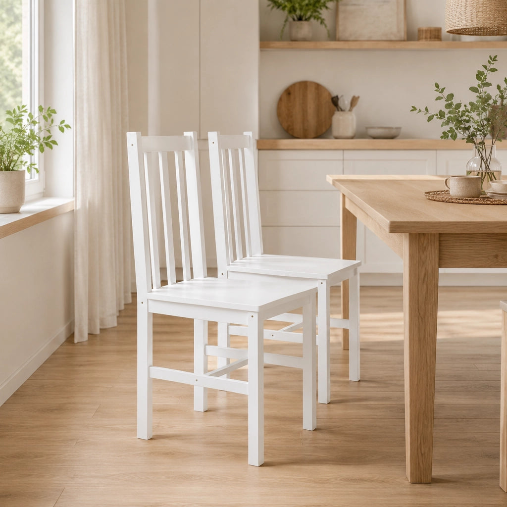 Set di 2 sedie da pranzo 47.5x38.5x99 cm con schienale a listelli in legno bianco