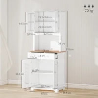Credenza Alta per Cucina, Mobile Buffet in Legno Bianco, Armadio Dispensa in Stile Classico, Bianco, 68x39.5x170cm