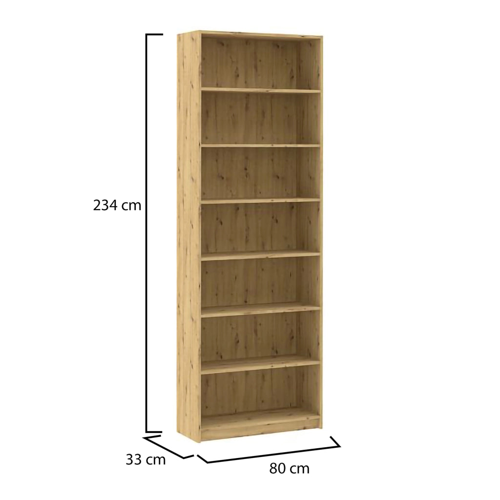 Biblioteca Lika, Libreria 6 Ripiani, 80x33x234h cm Marrone Rovere Nodi