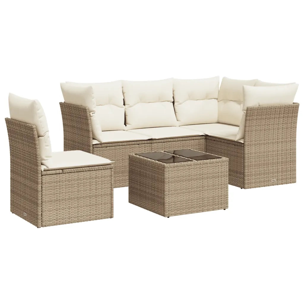 Set Divano da Giardino 6 pz con Cuscini Beige in Polyrattancod mxl 112414