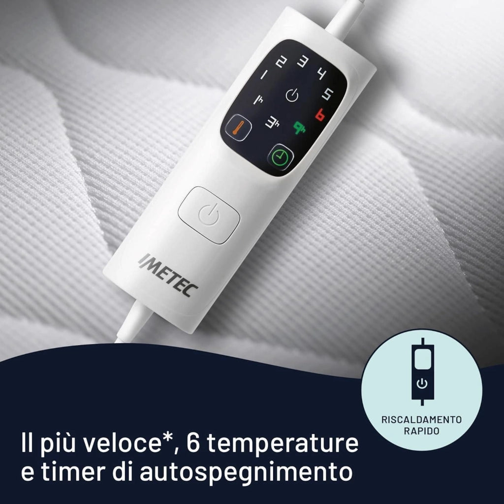Imetec 16728 Scaldasonno Adapto Maxi Coprimaterasso Singolo 195x90 cm 150W 6 Temperature Basso Consumo Tessuto Anallergico colore Bianco
