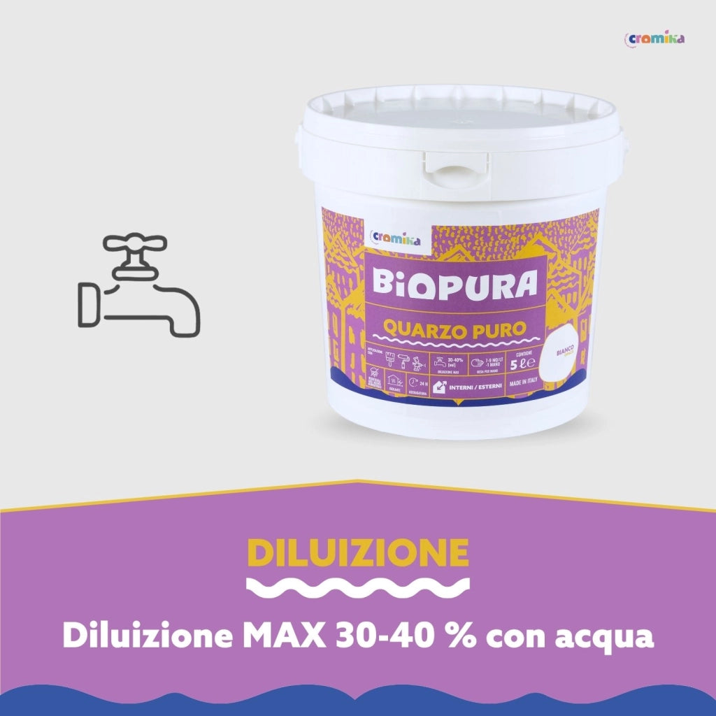 Pittura murale quarzo puro interni esterni finitura opaca linea biopura cromika *** formato 5 lt, confezione 1