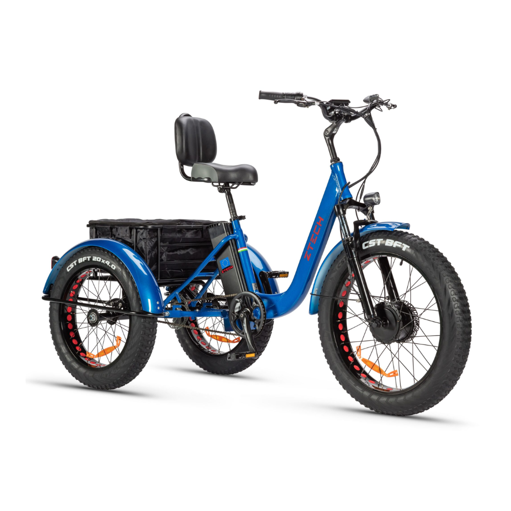 Triciclo Bicicletta Elettrica Z-TECH ZT-80-B "FAT TRIKE " 3 Ruote 250W 13 Ah 48V Batteria Litio -Blu