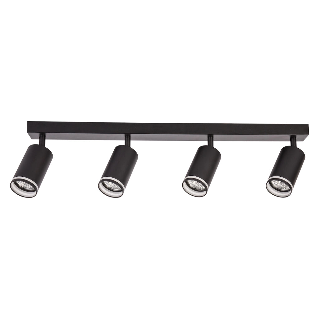 Plafoniera moderna nera a barra 4 faretti GU10 10W Pipe Milagro