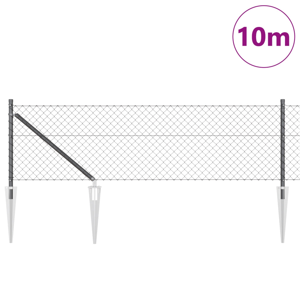 Recinzione a Catena con 7 Picchetti 0.4x10 m Acciaio Zincato
