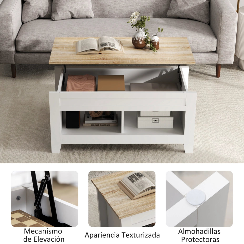 Tavolino da Caff¨¨ con Piano Elevabile e Vano Contenitore ¨C Xylo ¨C Bianco e Naturale 105x50x49 cm