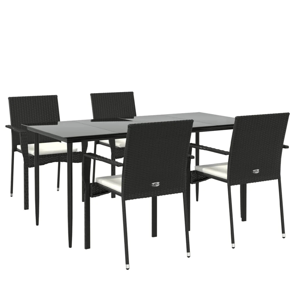 Set da pranzo da giardino in vimini di resina nera da 5 pezzi e cuscini 02_0014887