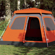 Tenda a Cupola 6 Persone-Tenda da campeggio Grigio e Arancione a Rilascio Rapido