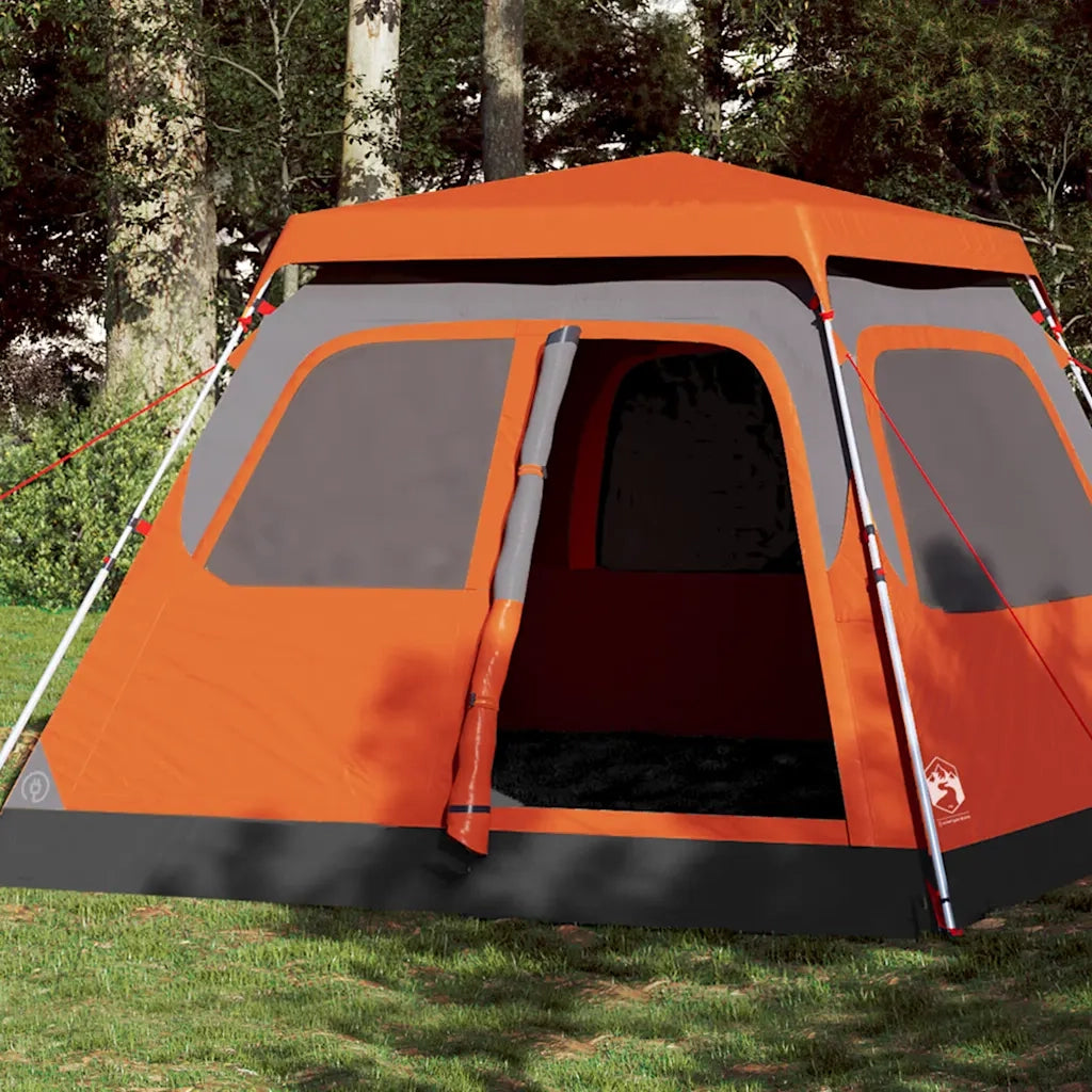 Tenda a Cupola 6 Persone-Tenda da campeggio Grigio e Arancione a Rilascio Rapido