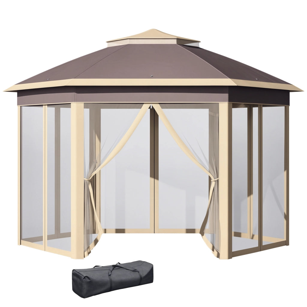 Gazebo Giardino Esagonale ¨C Zephmum ¨C Beige 4.05x3.4x2.85 m con Moschiera