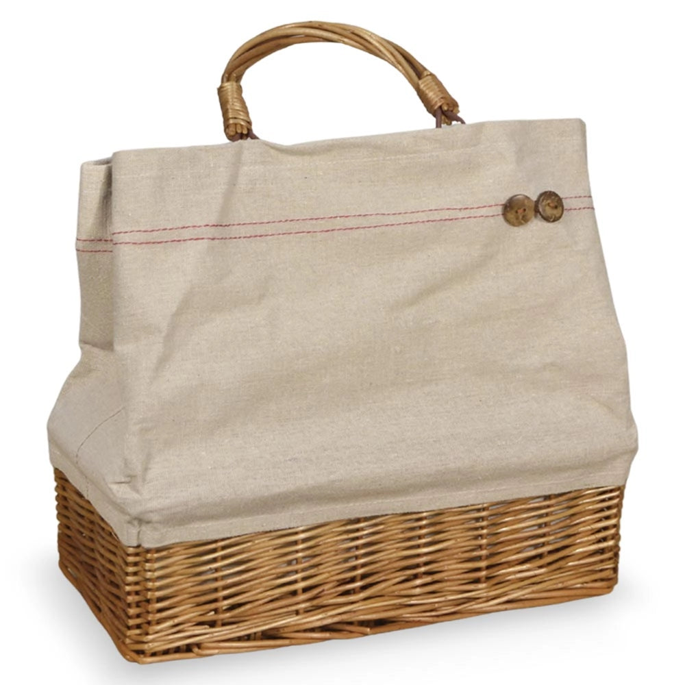 Borsa mare Spring in vimini con manico e tela beige con bottoni 29x13,5x h 27,5