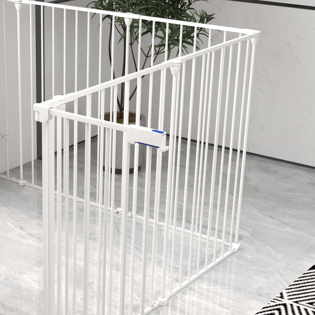 Recinto per cani 8 pannelli con porta ¨C zephmum ¨C bianco metallo 90 cm