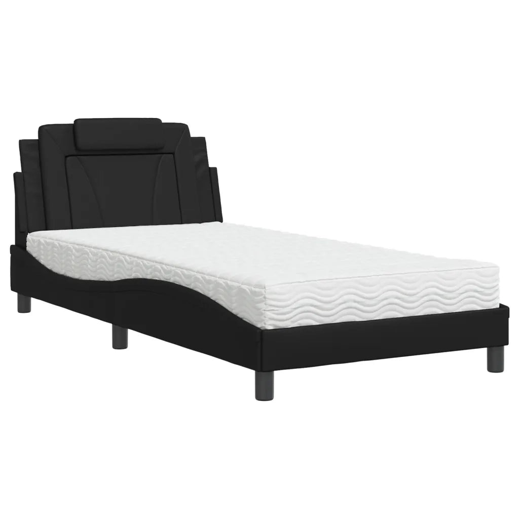 Letto Viana con Materasso-Struttura Letto con Materasso Nero 100x200 cm in Similpelle