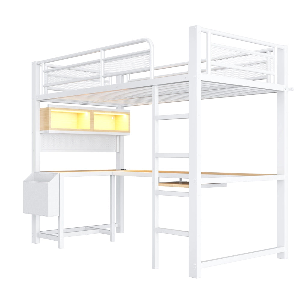 LETTO a soppalco con scrivania e LED 90x200 cm MDF e metallo Bianco