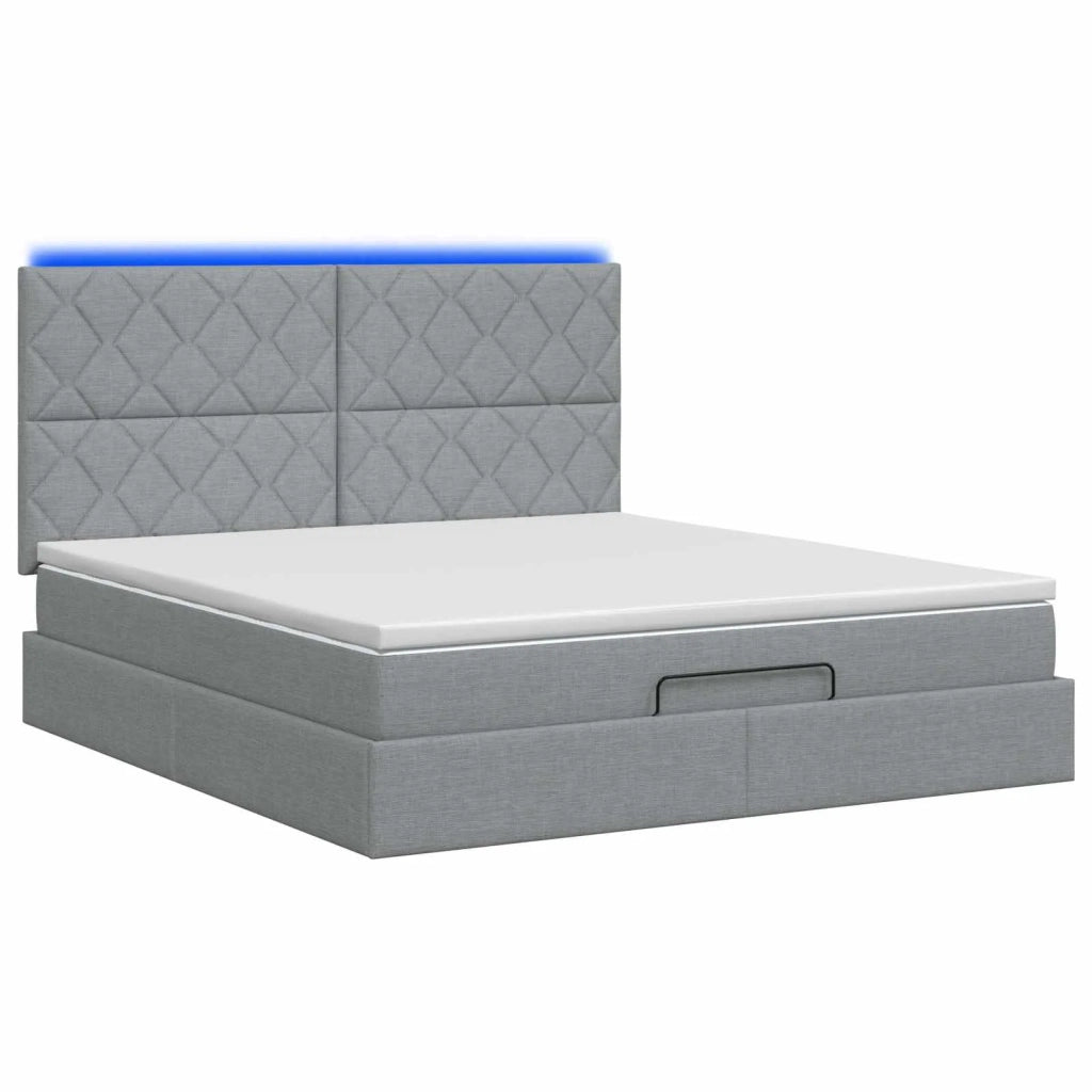 Letto Ottomano con Materasso e LED Grigio Chiaro 140 x 200 cm 3458159