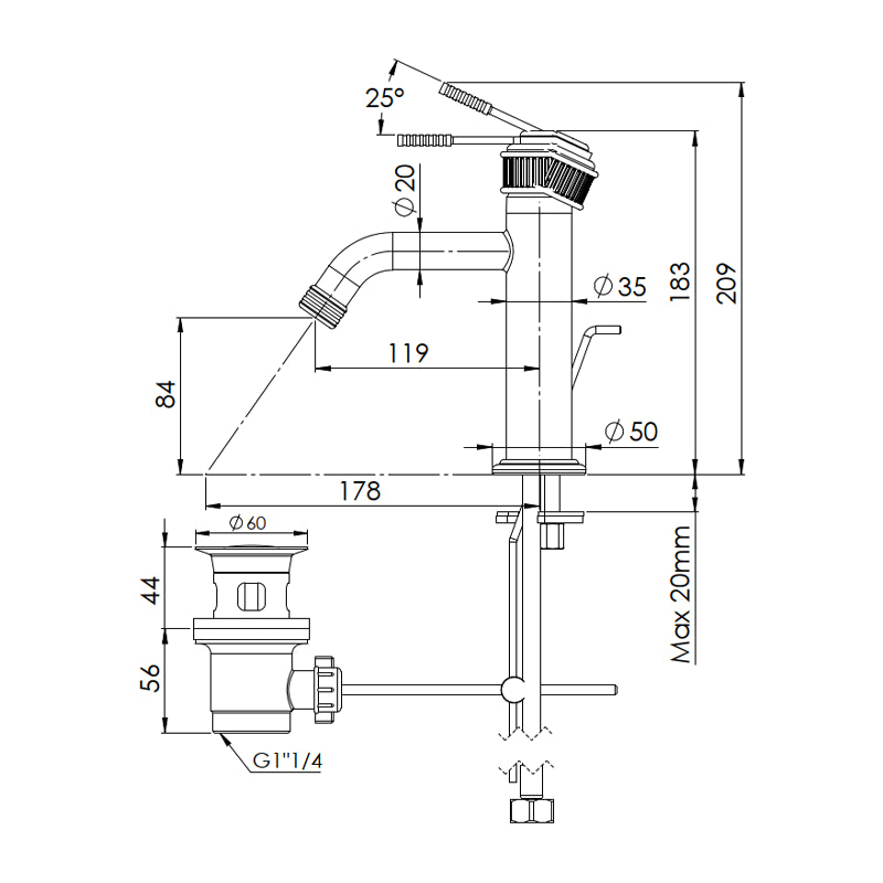 Miscelatore lavabo con scarico cromato lucido - serie Atelier