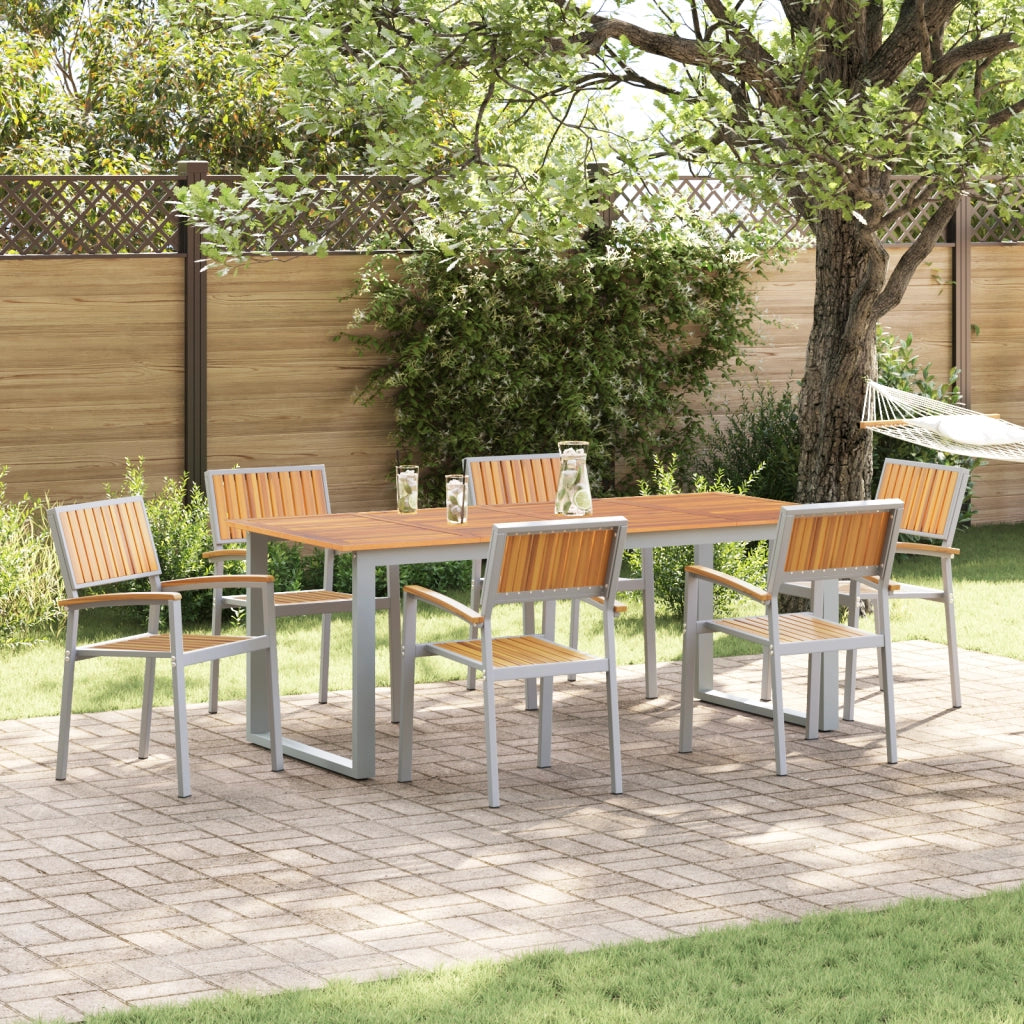 Sedie da giardino impilabili 6 pz Grigio Acciaio e legno massello di acacia