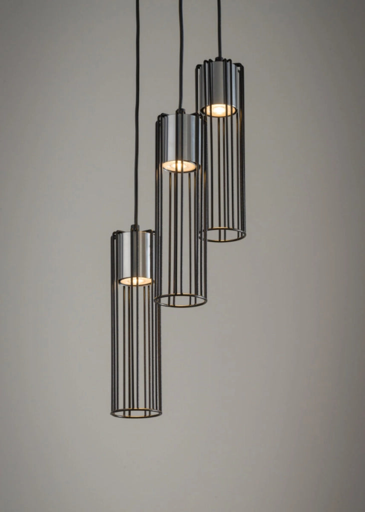 Lampada a sospensione industriale nero/argento Fobia 3 GU10
