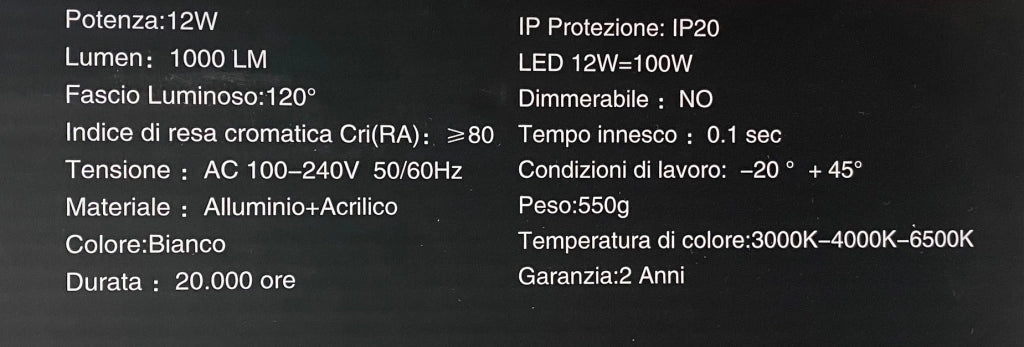 APPLIQUE LAMPADA DA PARETE LUCE A MURO LED MODERNA 12W CON LUCE NATURALE 4000K