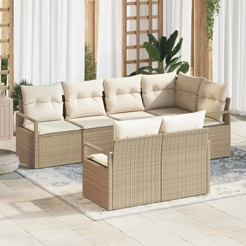 Set Divano da Giardino 7 pcs Beige e Bianco polyrattan 3355090