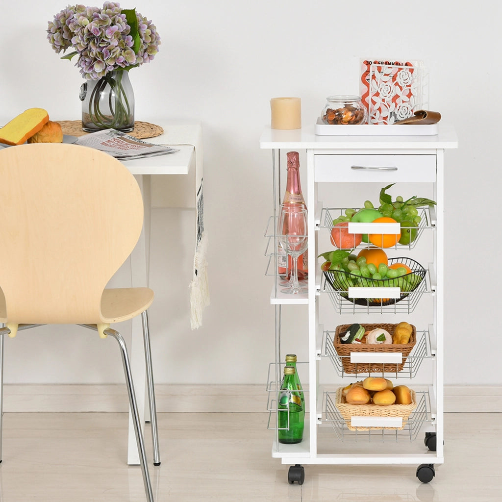 Carrello Multiusos con Cassetto e 4 Cestelli ¨C Zephmum ¨C Bianco 47x37x83 cm