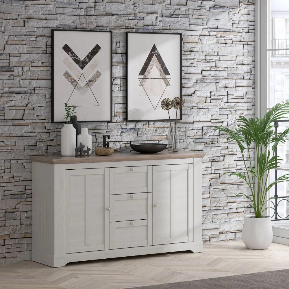 Madia Forma 2 Ante e 3 Cassetti Rovere Bianco Neve e Olmo Scuro 160 cm – Eleganza Contemporanea