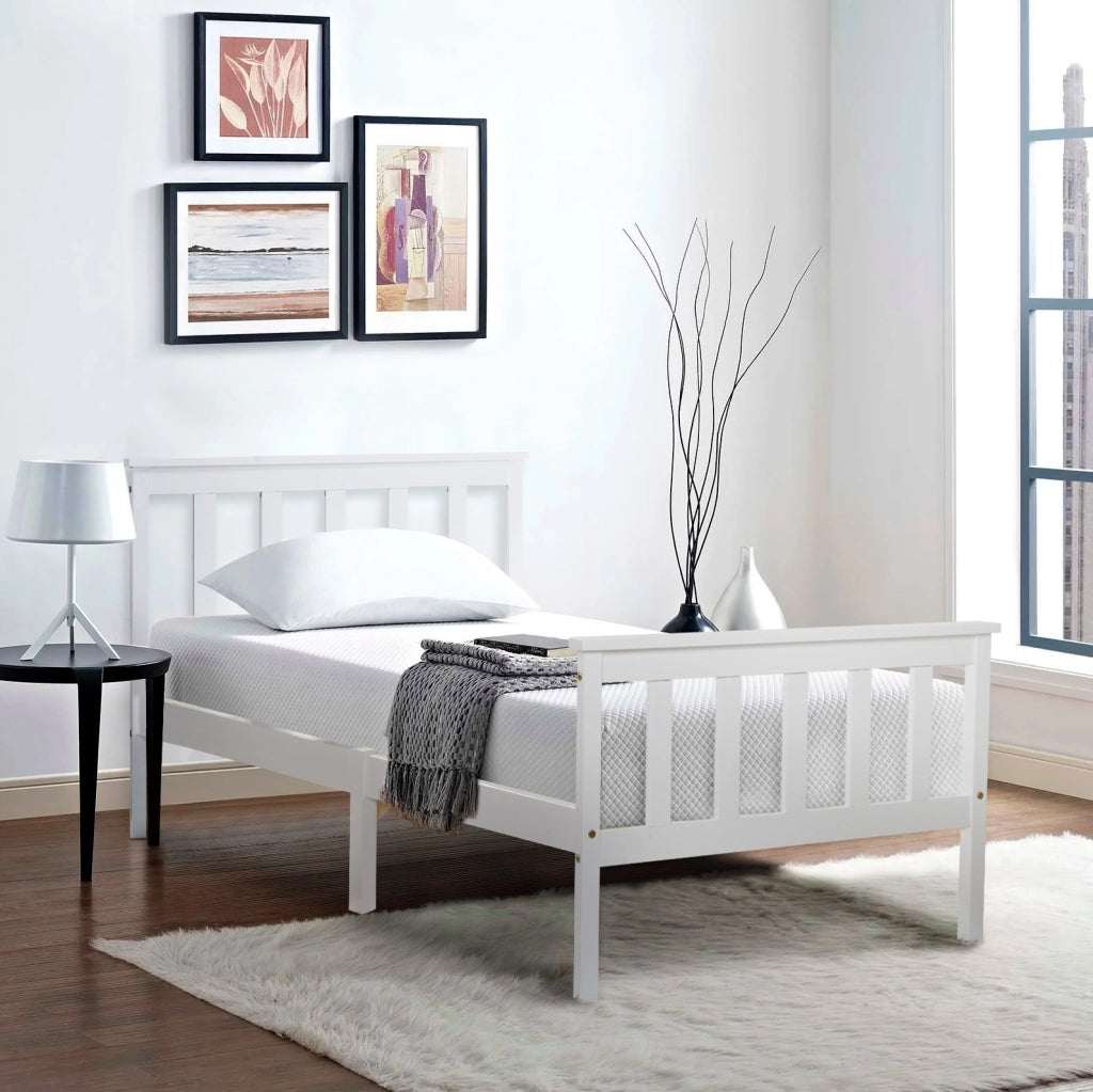 Letto singolo 90x200 cm in legno massiccio bianco con rete a doghe
