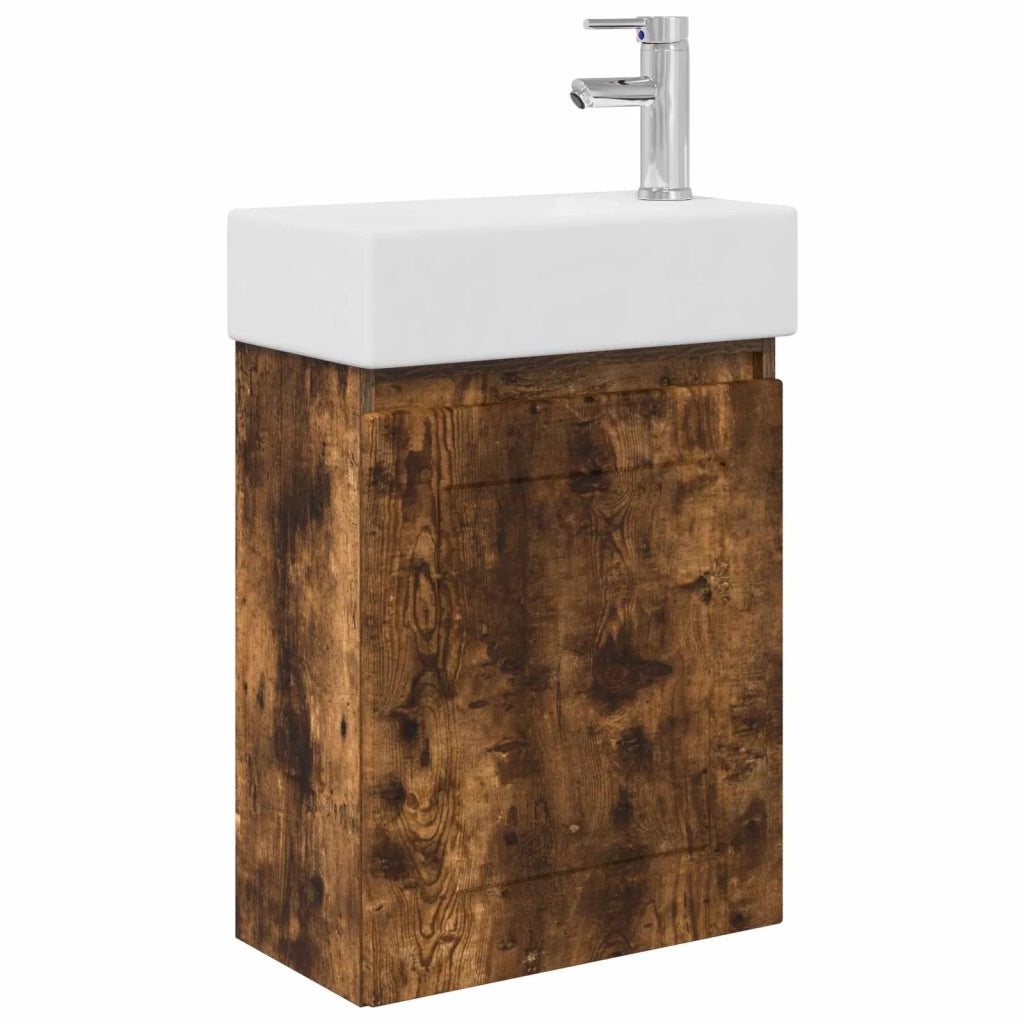 Mobile bagno con rubinetto Rovere Fumo 45,5 x 22,5 x 84 cm 889516