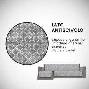 Copridivano con Penisola Sinistra Seduta 190 cm in Poliestere e Cotone Grigio Scuro