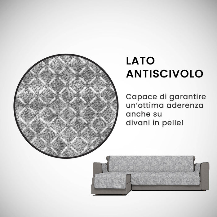 Copridivano con Penisola Sinistra Seduta 190 cm in Poliestere e Cotone Grigio Scuro