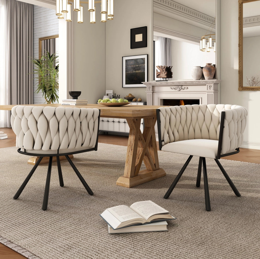 Sedia da pranzo girevole 360° in velluto beige