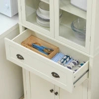 Mobile Dispensa a 5 Livelli con Cassetto Centrale in MDF e Truciolato, 76x40x182.5 cm, Bianco Crema