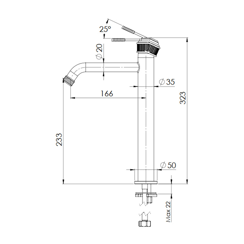 Miscelatore alto per lavabo, modello XL, senza scarico - serie Atelier