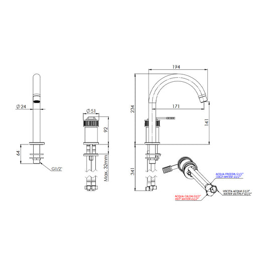 Miscelatore monocomando per lavabo a due fori senza scarico - serie Atelier