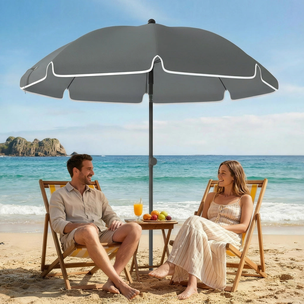 Ombrellone da Spiaggia Inclinabile Ø150x185 cm con Borsa per Trasporto in Poliestere e PA Grigio Scuro
