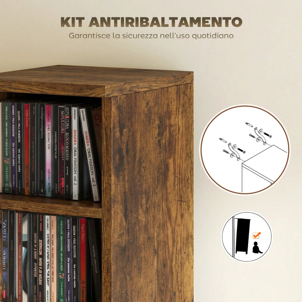 Mobile Porta CD con Ripiani Regolabili ¨C zephmum ¨C Legno Marrone Rustico 21x22.5x88.5 cm