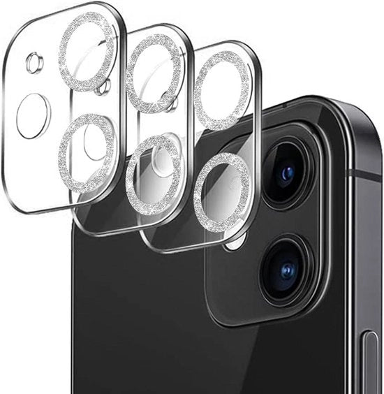 3 pezzi di vetro di protezione per fotocamera per iPhone 12 - Resistente alle graffature - 9H di durezza - Qualità HD - Colore argento - Filtro ottico stereoscopico