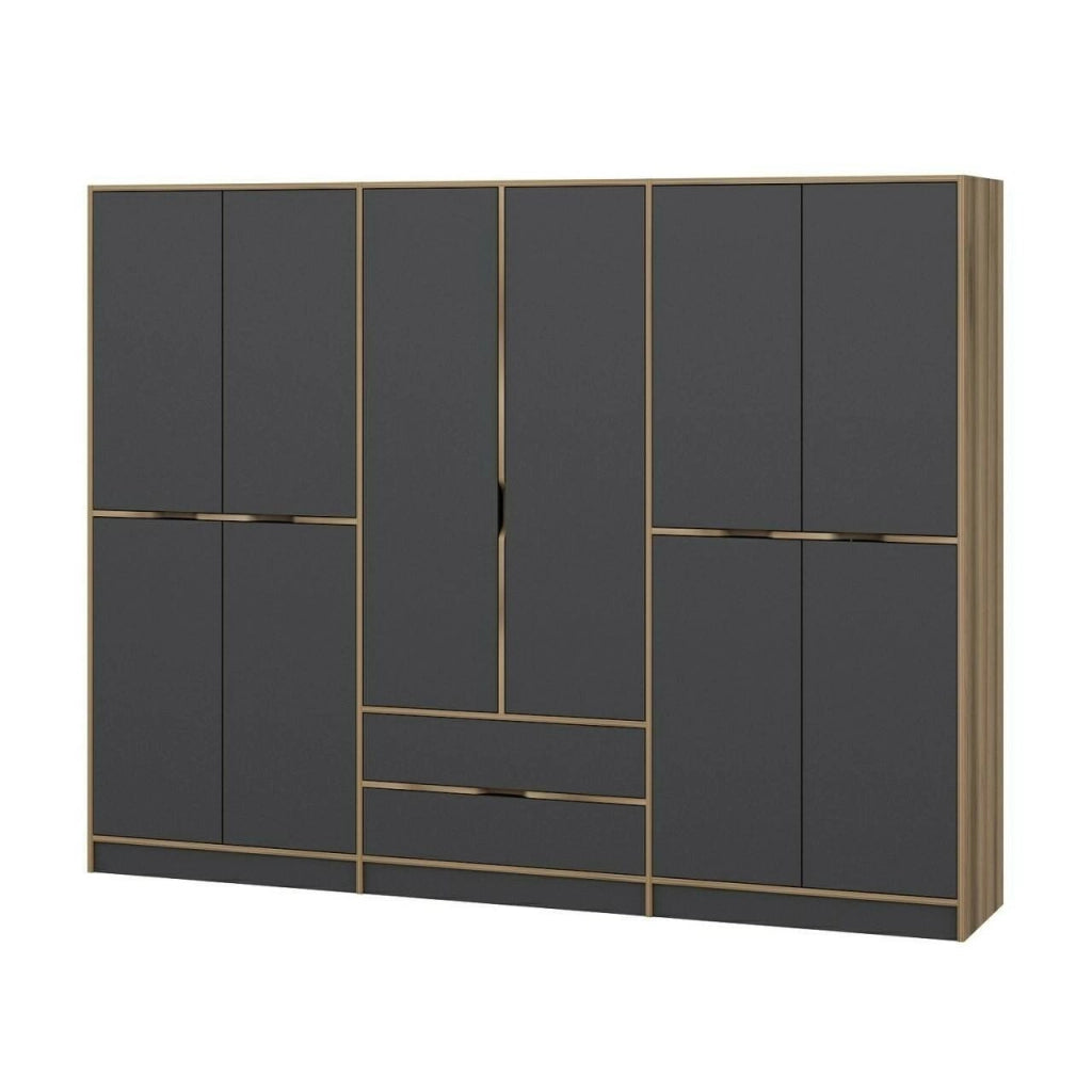 Armadio Camera da Letto Gaspard, Guardaroba Grande Appendiabiti, 277x208h cm Nero e Marrone noce\