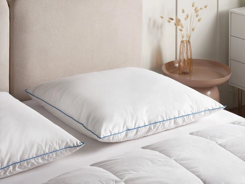 Cuscino alto da letto Rivestimento in cotone premium Imbottitura in piuma e piumino Bianco 80 x 80 cm premium