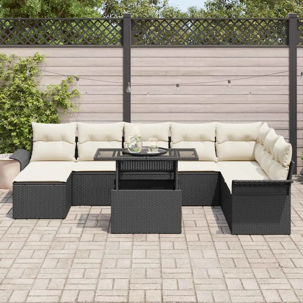 Set Divano da Giardino con cuscino 9 pcs Nero polyrattan 3348333