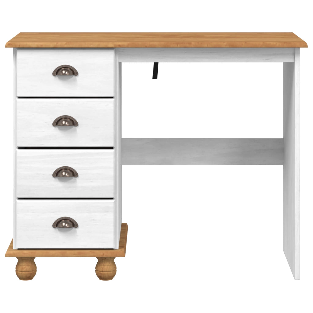Scrivania 'ASKIM'con cassetti Bianca 95x40x75 cm in legno massello di pino