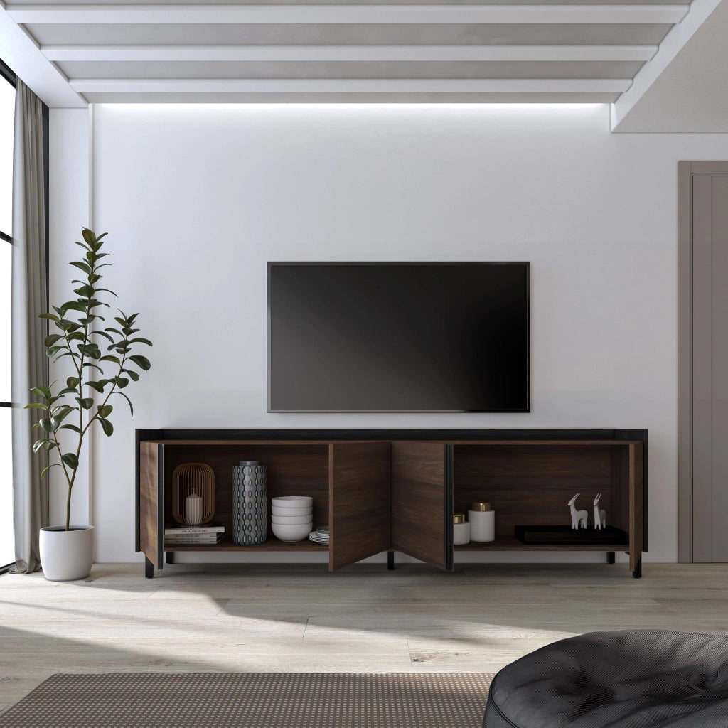 Mobile TV Soggiorno, 207x61x35 cm, Per TV fino a 80", Design industriale, Rovere scuro e Nero