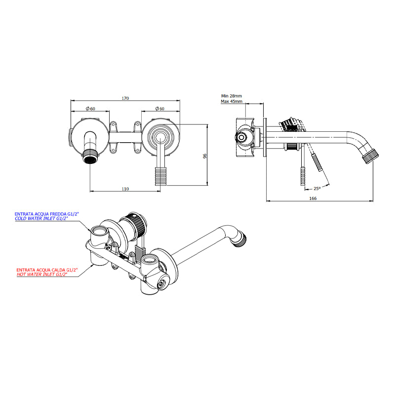 Miscelatore a incasso per lavabo, su due piastre tonde separate - serie Atelier