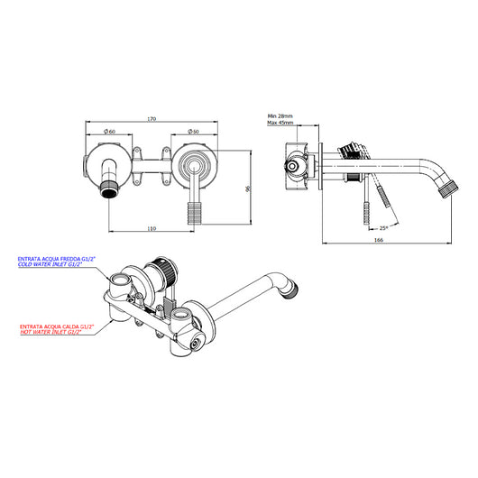 Miscelatore a incasso per lavabo, su due piastre tonde separate - serie Atelier
